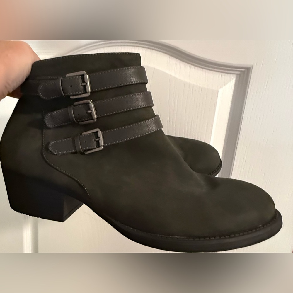 Triple Strap Ankle Boots in Dark Grey